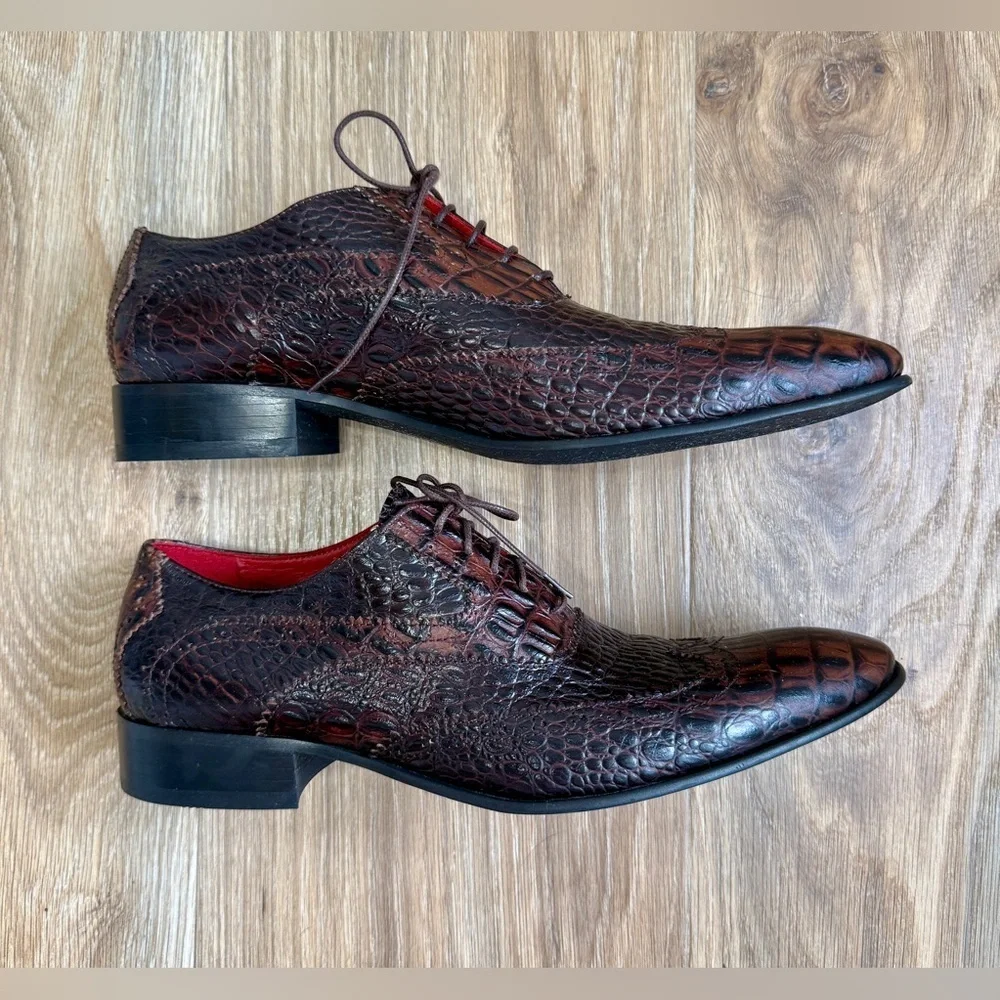 Fertini MEN'S SHOES ALLIGATOR PRINT / CALF-SKIN LEATHER OXFORDS Size 41/8 LNC